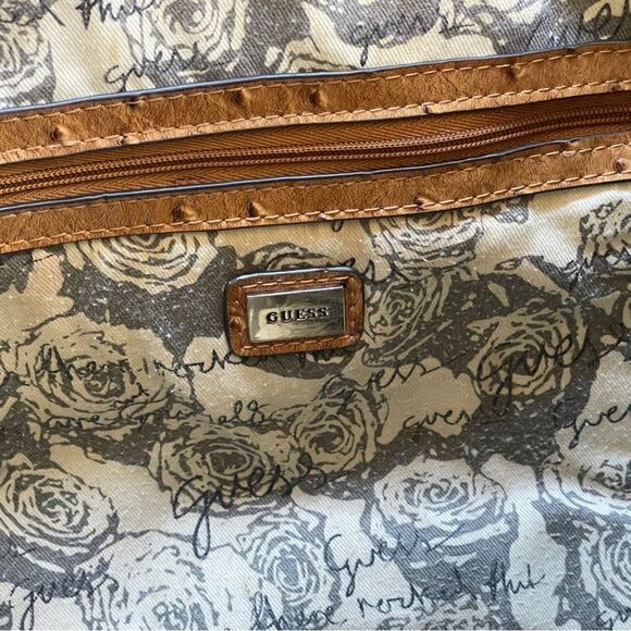 Vintage Y2K Guess Ostrich Pebbled Faux Leather Handbag Purse Tan - Picture 13 of 15